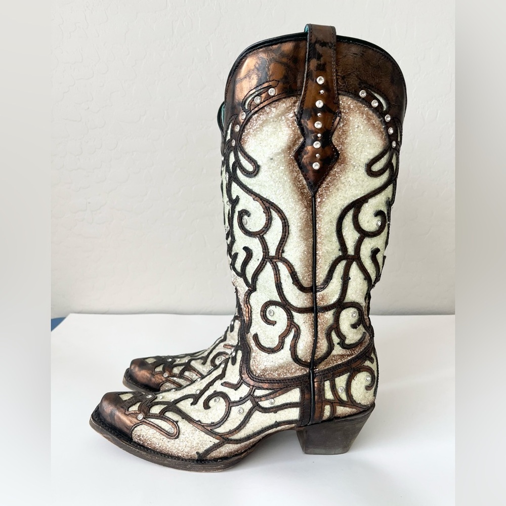 Corral glitter western boots bronze snip toe 9 - Picture 6 of 14